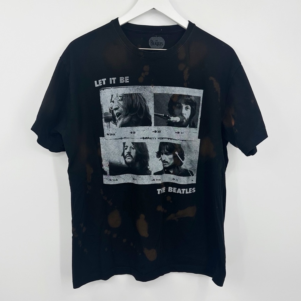 The Beatles Custom Bleach Splatter Short Sleeve Shirt Size Large Upcycled Music